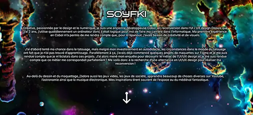 Premier portfolio web immersif en HTML, CSS et JavaScript sur le thème de l’espace